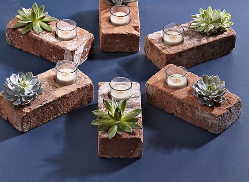 Brick planters with succulents and candles #flowerpot #planter #gardens #succulent #gardenideas #gardeningtips #decorhomeideas