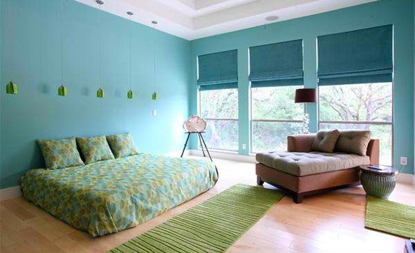 Bedroom in blue and green #bedroom #modern #decorhomeideas