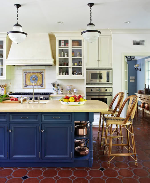 Blue kitchen island