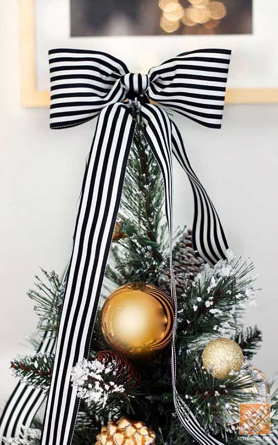 Stripped Bow Christmas Tree Topper
