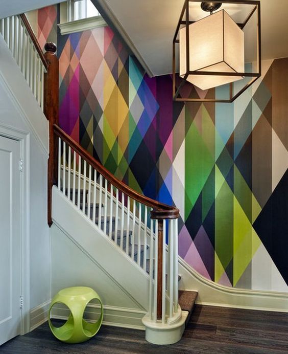 Geometric wall mural decor idea #mural #sticker #painting #homedecor #walldecor #decoratingideas #interiordesign #decorhomeideas 