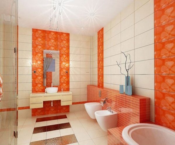 Orange bathroom design idea #bathroom #bathroomdesign #bathroomideas #bathroomreno #bathroomremodel #decorhomeideas