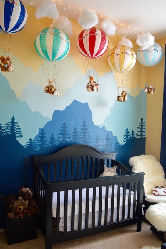 Hot air baloon boy nursery decoration #nurseryideas #nurserydecor #homedecor #design #interiordesign #decoratingideas #decorhomeideas