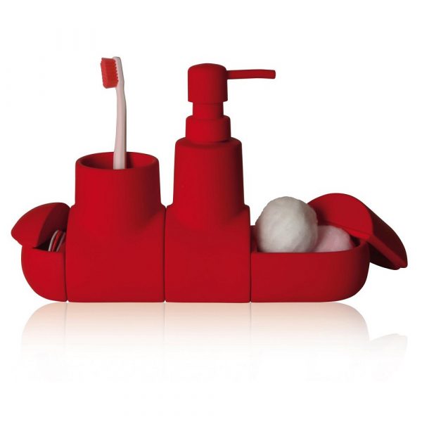 Submarino porcelain red bathroom accessory set #bathroom #red #decor #accessories #homedecor #decorhomeideas