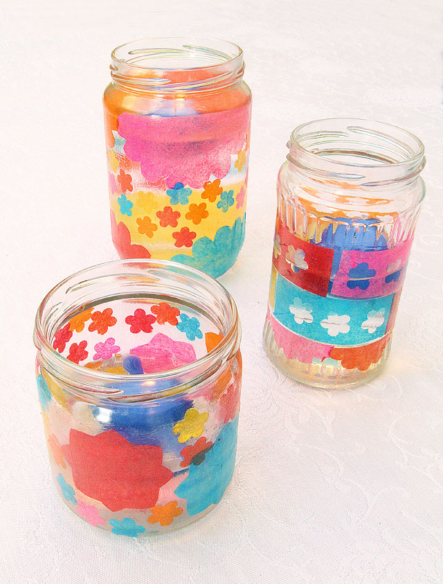 Decoupaged tissue paper jar ideas #jars #recycledjars #decoratingideas #homedecor #decorating #diy #home #paperdecor #decorhomeideas