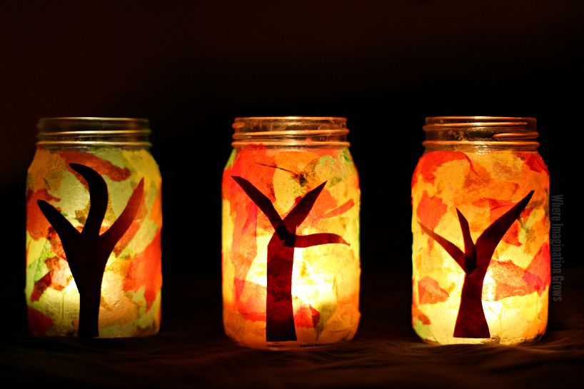 Fall tree mason jar luminaries idea #jars #recycledjars #decoratingideas #homedecor #decorating #diy #home #paperdecor #decorhomeideas