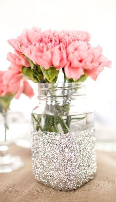 Glitter silver decor jar idea #jars #recycledjars #decoratingideas #homedecor #decorating #diy #home #decorhomeideas