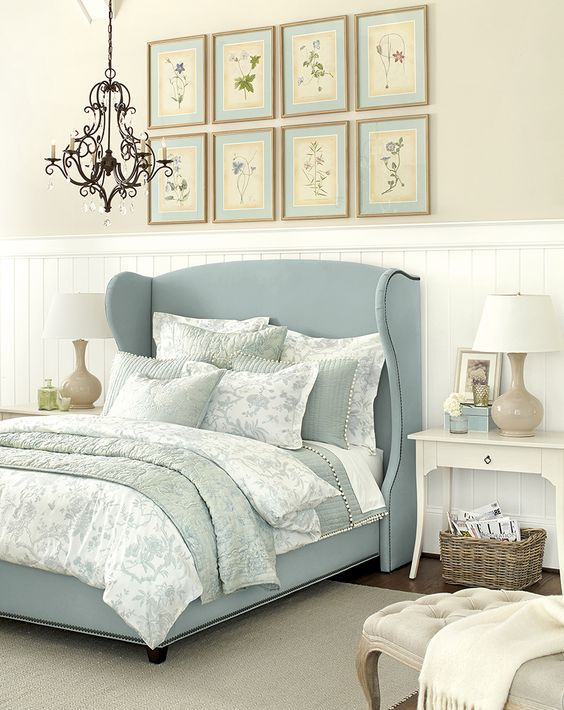 Lovely pastel blue headboard bed #headboard #bedroom #homedecor #decoratingideas #decorhomeideas