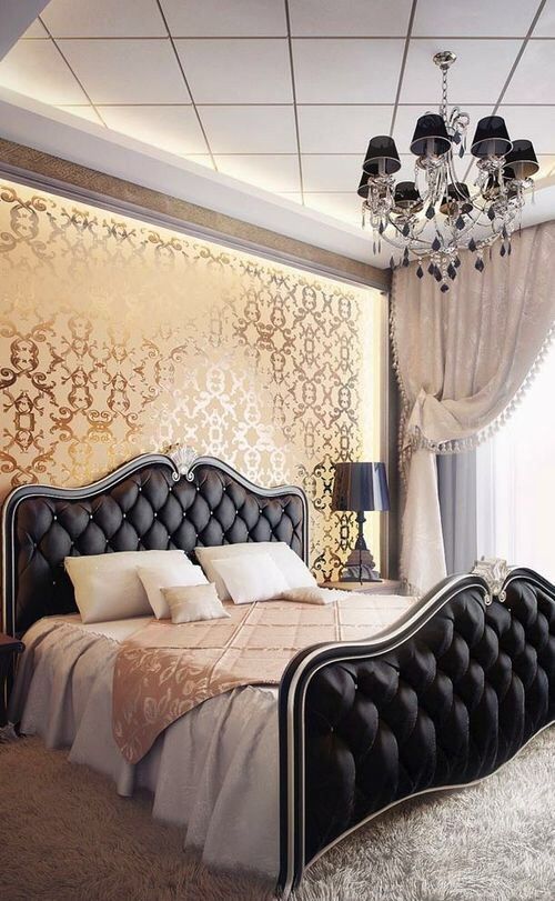 Luxury black satin headboard idea #headboard #bedroom #homedecor #decoratingideas #decorhomeideas