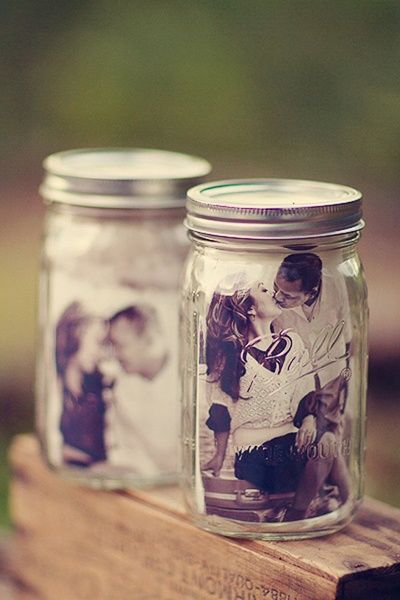 Mason jars with pictures inside #jars #masonjars #recycledjars #decoratingideas #homedecor #decorating #diy #home #paperdecor #decorhomeideas