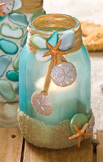 Nautical summer jar decor idea #jars #recycledjars #decoratingideas #homedecor #decorating #diy #home #decorhomeideas