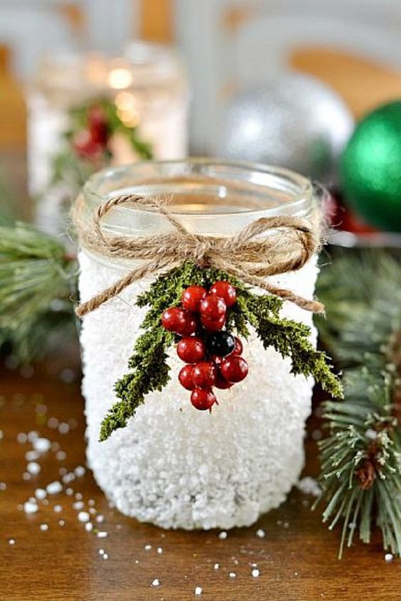 Snowy christmas jar decor idea #xmas #x-mas #christmas #christmasdecor #christmasjars #jars #decoration #christmasdecorations #decoratingideas #festive #decorhomeideas