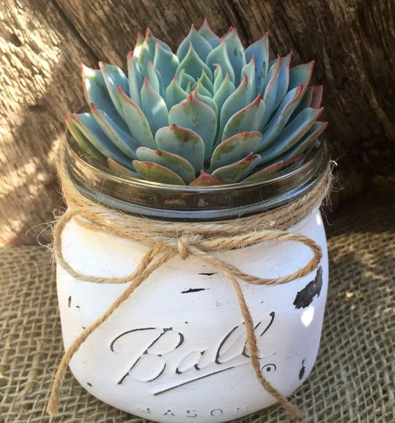 Succulent mason jar decor idea #jars #recycledjars #decoratingideas #homedecor #decorating #diy #home #decorhomeideas