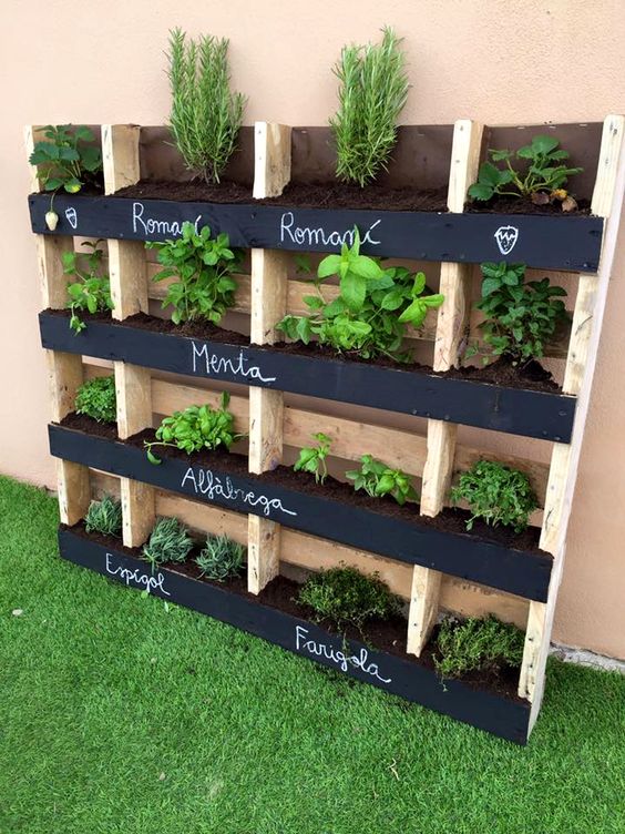 Wooden pallet vertical pallet garden idea #pallet #diy #garden #herbs #furniture #makeover #repurpose #wooden #wood #decoratingideas #decorhomeideas 