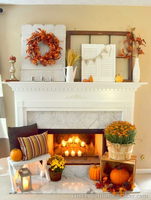 Beautiful fall mantel decoration idea #falldecor #mantel #manteldecor #homedecor #decoratingideas #decorhomeideas