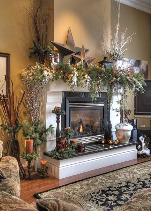 Beautiful rustic Christmas mantel decoration idea #xmas #x-mas #christmas #mantel #homedecor #decoratingideas #festive #decorhomeideas