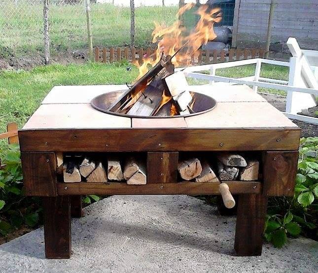 Do it yourself pallet patio fire pit table #firepit #exterior #patio #decoratingideas #cozy #decor #garden #backyard #fire #design #decorhomeideas