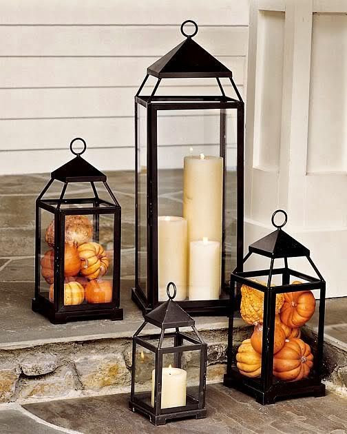 Fall decoration candle holder front porch idea #frontdoor #porch #decor #falldecor #pumpkin #autumn #decoratingideas #homedecor #decorhomeideas