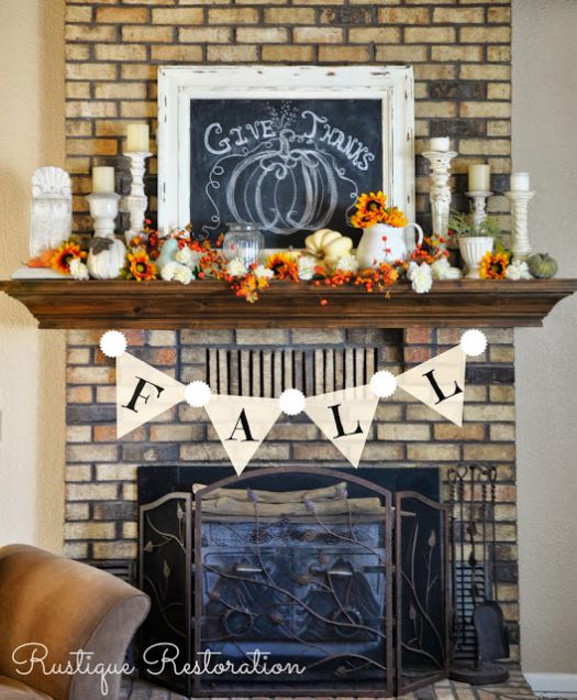 Fall flags mantel decoration idea #falldecor #mantel #manteldecor #homedecor #decoratingideas #decorhomeideas