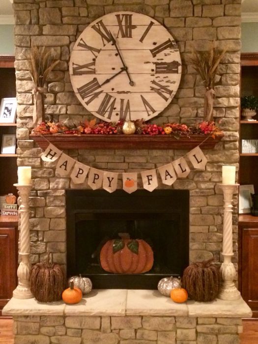 Happy Fall mantel decoration idea #falldecor #mantel #manteldecor #homedecor #decoratingideas #decorhomeideas