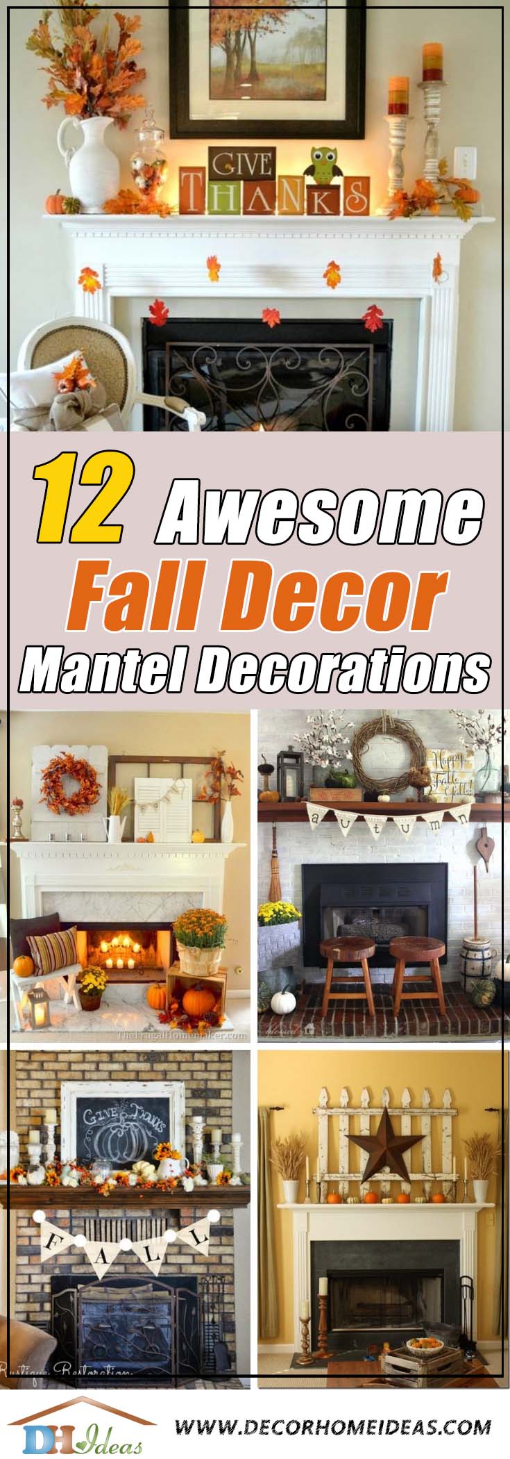 12 Autumn Decor Mantle Ideas That Will Inspire You | Decorate your fireplace mantel with some fall inspired accessories and decors #falldecor #mantel #manteldecor #homedecor #decoratingideas #decorhomeideas