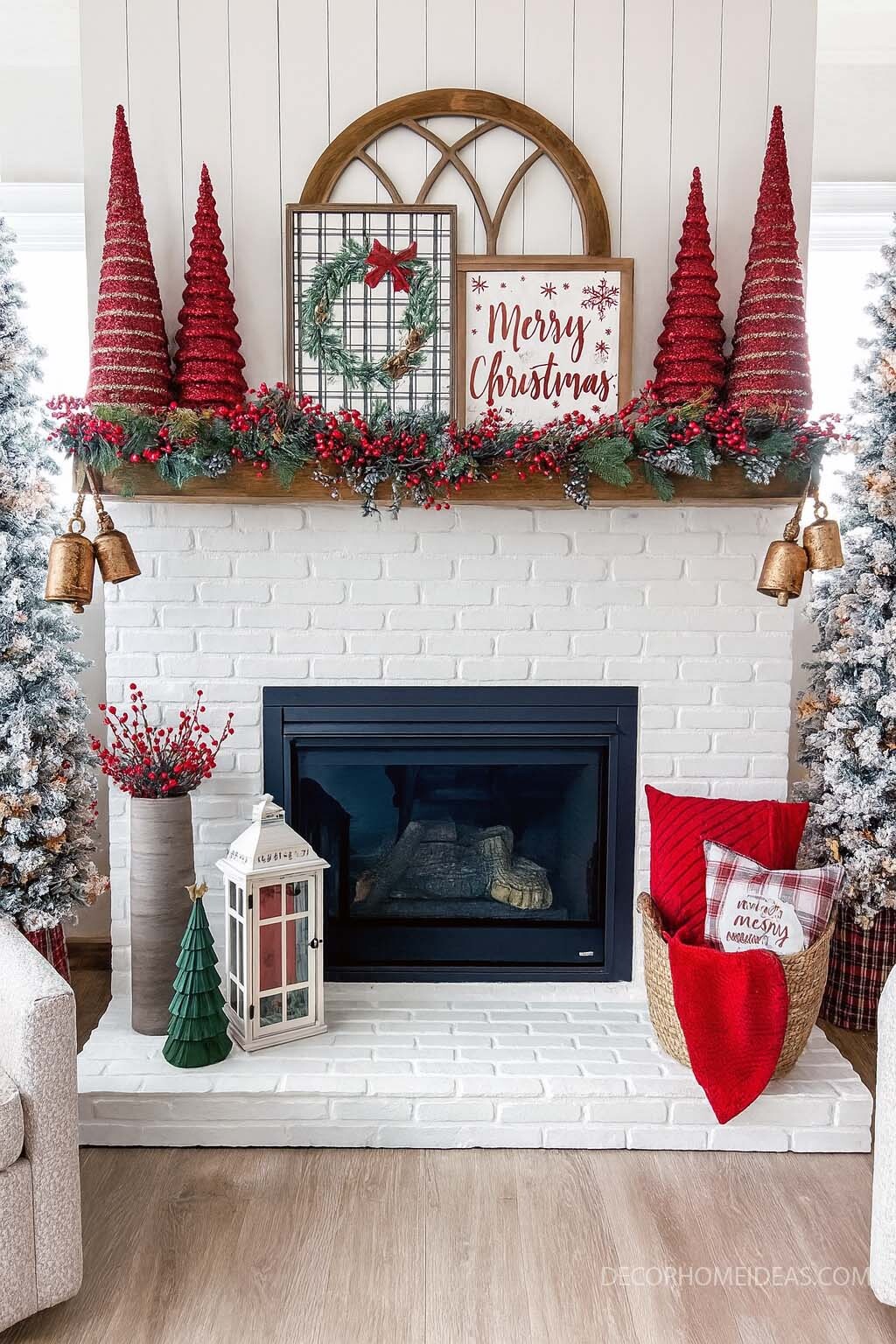 Whimsical Red & White Christmas Mantel with Modern Farmhouse Charm