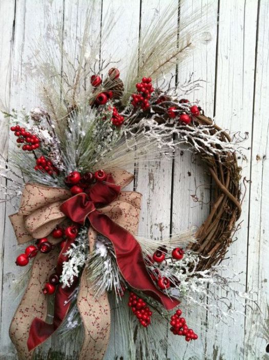 Christmas wreath red ribbon idea #diy #xmas #x-mas #christmas #wreath #christmasdecor #decoration #decoratingideas #festive #decorhomeideas