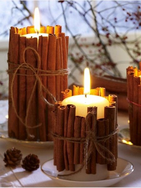 Cinnamon sticks candles christmas decoration idea #xmas #x-mas #christmas #christmasdecor #decoration #decoratingideas #festive #decorhomeideas