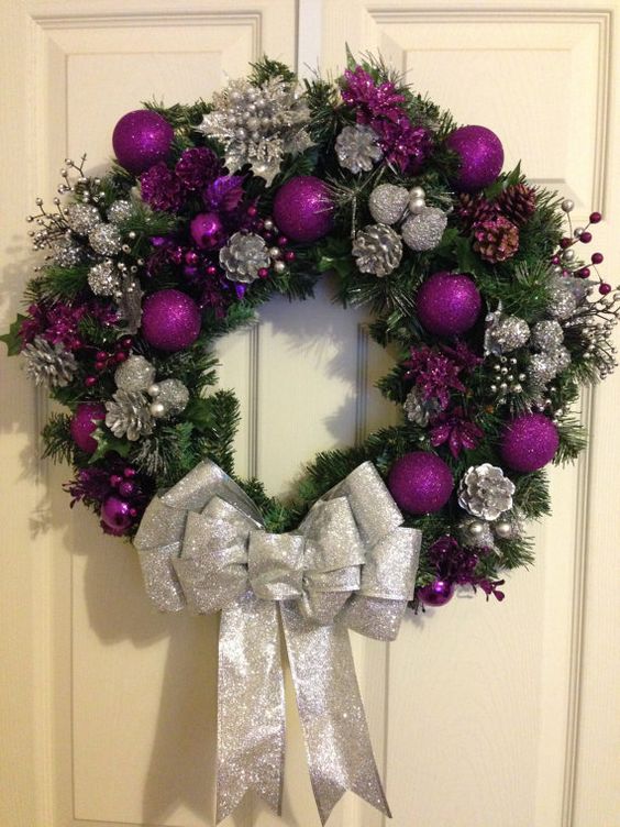 royal purple silver christmas wreath #diy #xmas #x-mas #christmas #wreath #christmasdecor #decoration #decoratingideas #festive #decorhomeideas