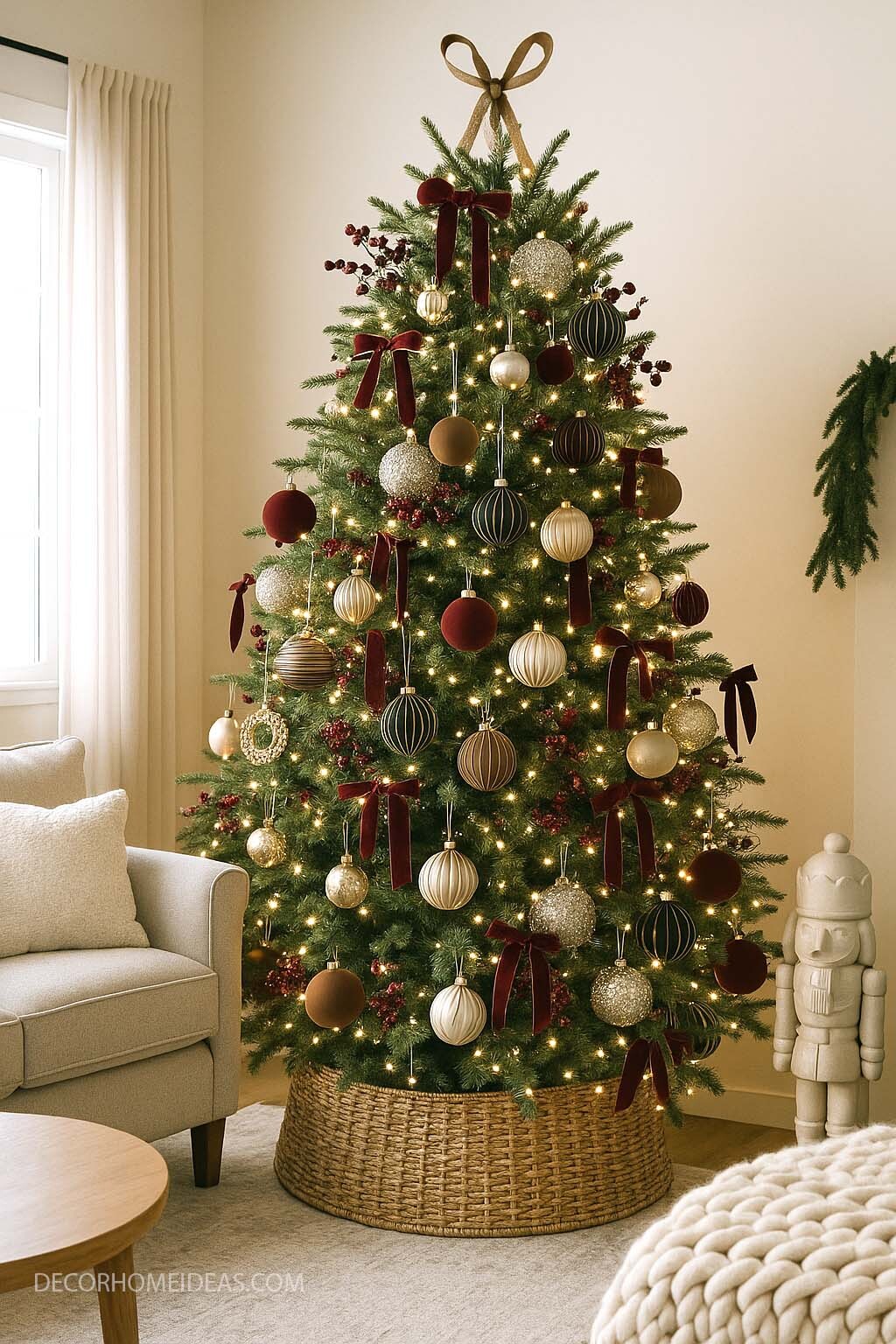 Elegant Christmas Tree with Burgundy & Gold Ornaments