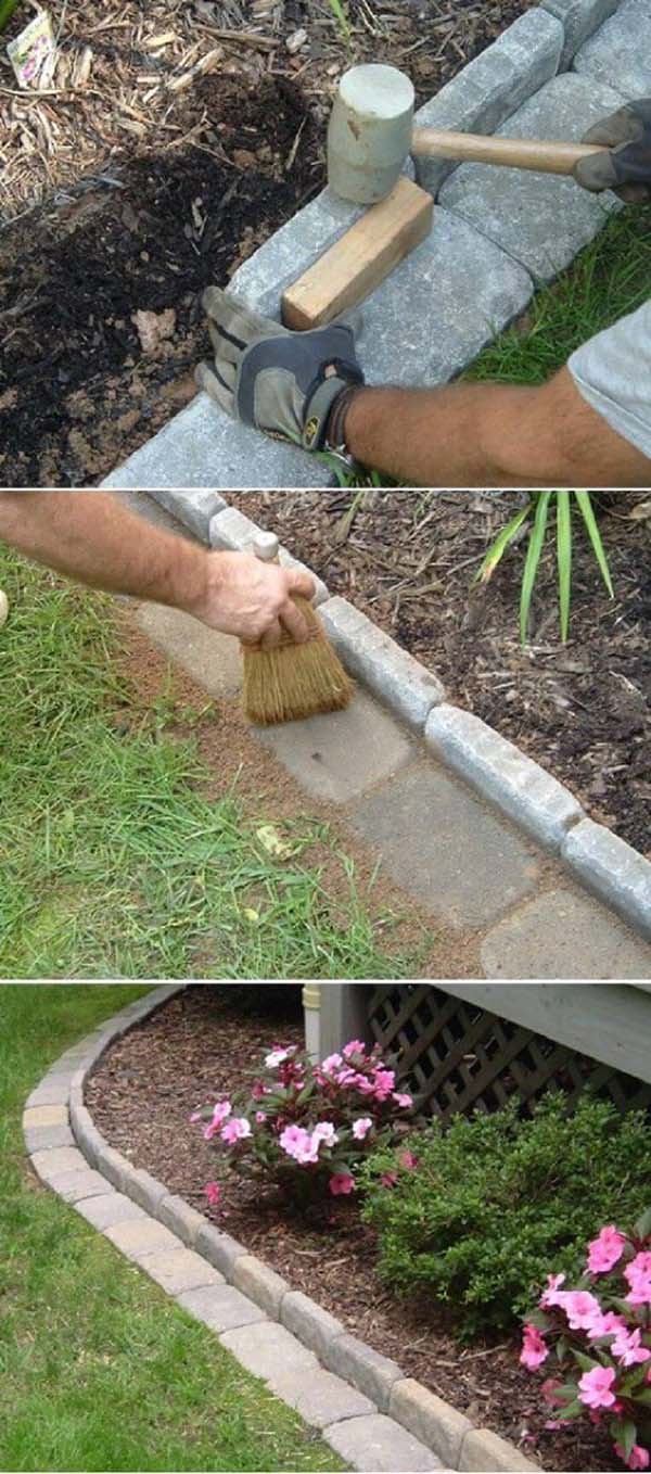 Clever Paver Stone Flower Bed Edge #lawnedging #lawnedgingideas #landscaping #gardening #gardens #gardenideas #gardeninigtips #decorhomeideas