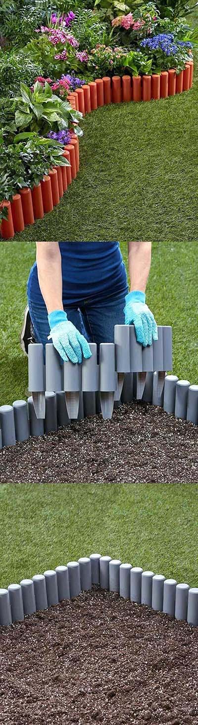 Painted PVC Stakes Around Flower Garden #lawnedging #lawnedgingideas #landscaping #gardening #gardens #gardenideas #gardeninigtips #decorhomeideas