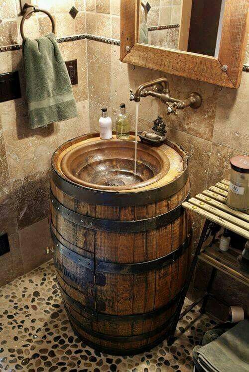 Sink wine barrel #winebarrel #repurposed #diy #barrel #decoratingideas #homedecor #decorhomeideas