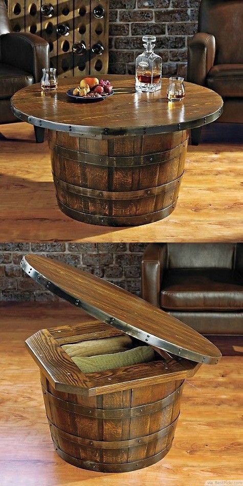 Small coffee table from wine barrel #winebarrel #repurposed #diy #barrel #decoratingideas #homedecor #decorhomeideas
