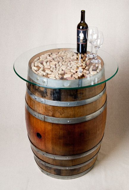 Table with glass top from wine barrel #winebarrel #repurposed #diy #barrel #decoratingideas #homedecor #decorhomeideas