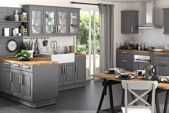 Gray kitchen with wooden countertop #kitchen #graycabinets #graypaint #graykitchencabinets #homedecor #decoratingideas #decorhomeideas