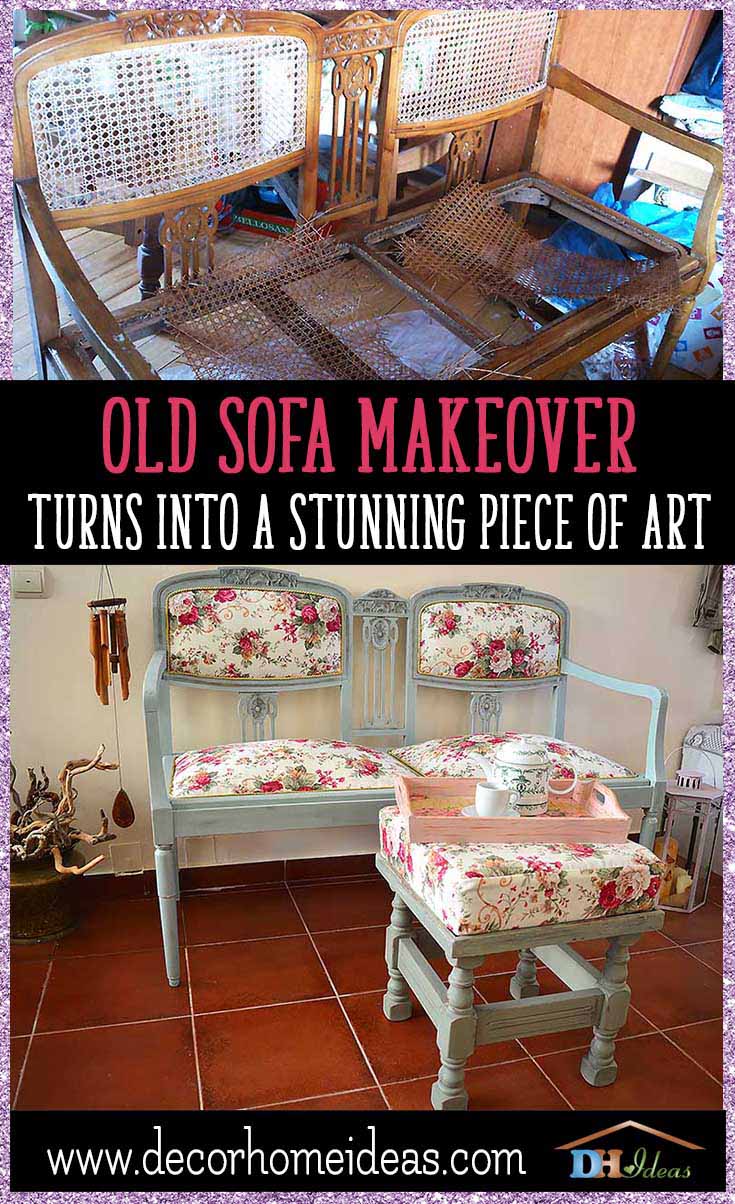 Old Sofa Makeover Turns Into a Stunning Piece Of Art | Full step by step DIY tutorial how to makeover and old sofa, tools and materials. #makeover #diy #sofa #furniture #sofaideas #old #decorhomeideas