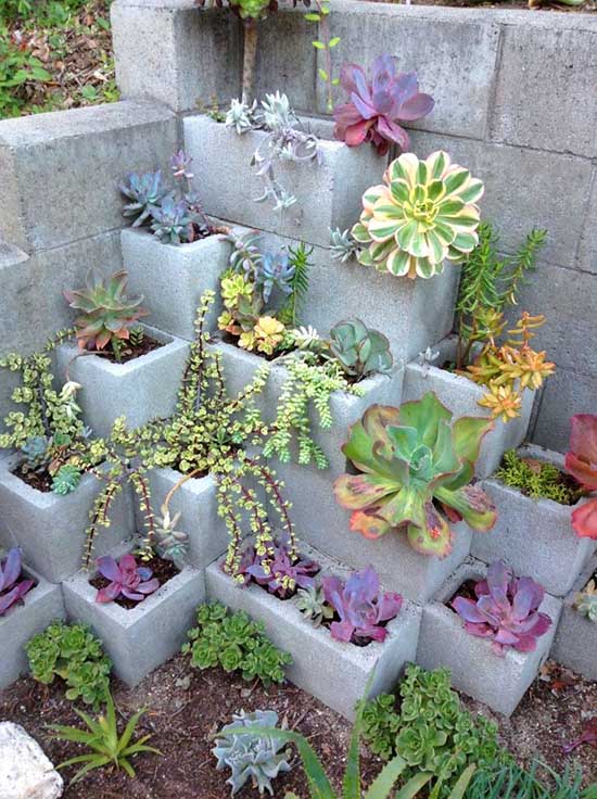 Cinder block succulent garden idea #garden #corner #decorhomeideas