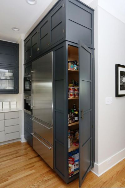 Dark gray cabinets with built in storage #kitchen #graycabinets #graypaint #graykitchencabinets #homedecor #decoratingideas #decorhomeideas