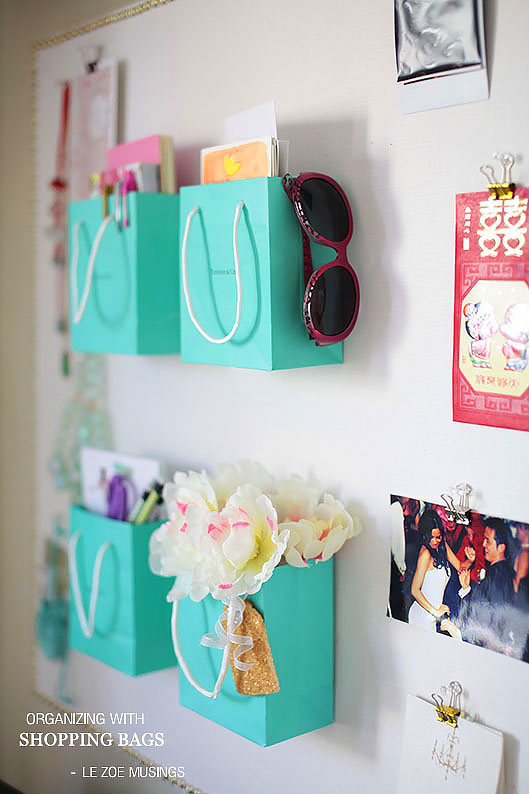 Organizing with shopping bags teen bedroom decor #teen #organization #storage #bedroom #diy