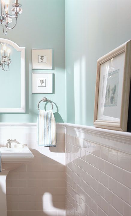 Seafoam green painted bathroom with no windows. #seafoam #bathroom #bathroomdesign #bathroomdecor #decorhomeideas