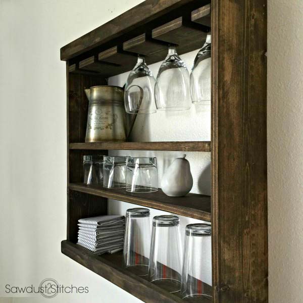 DIY farmhouse wooden glass rack #farmhouse #farmhousedecor #storage #organization #farmhousestorage #rack #decorhomeideas