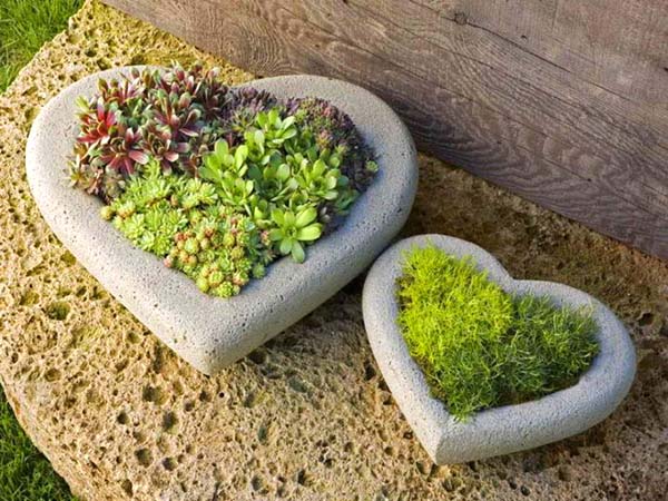 Flower planters in the form of hearts #flowerpot #succulent #gardens #gardening #stones #gardenideas #gardeningtips #decorhomeideas