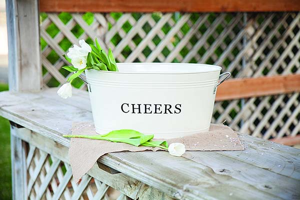 Farmhouse cheers drink metal tub #farmhouse #farmhousedecor #storage #organization #farmhousestorage #decorhomeideas