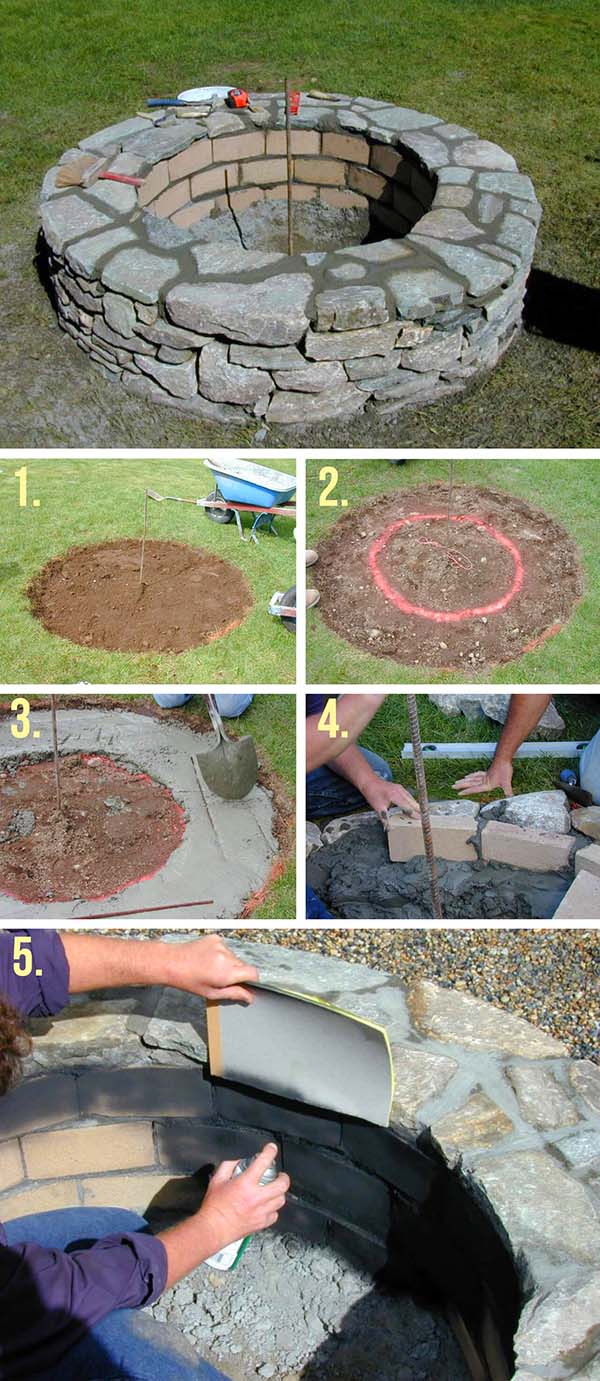 Easy DIY Round Fire Pit Made of Rocks #firepit #firepitideas #diy #garden #decorhomeideas