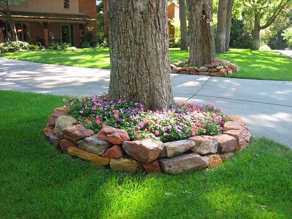 22 Beautiful Flower Beds Around Trees, Landscaping Around Trees With Rocks