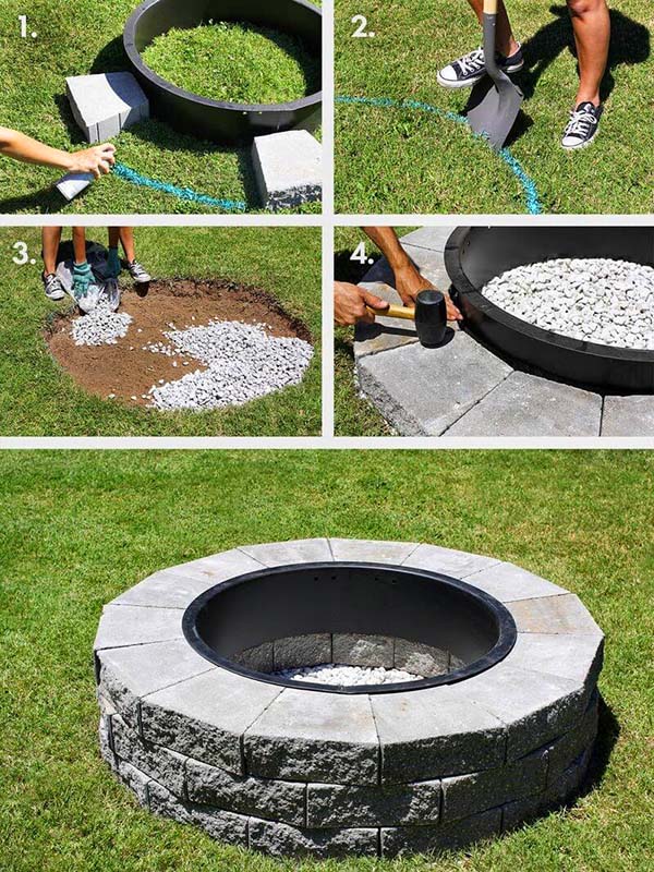 Easy DIY Round Camping Fire Pit Made Of Concrete Blocks #firepit #firepitideas #diy #garden #decorhomeideas