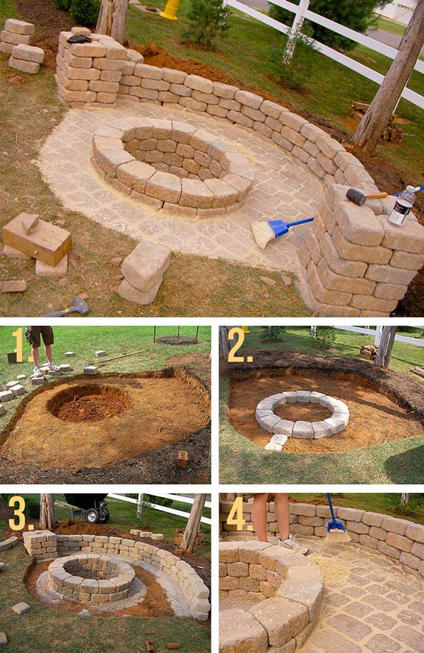 DIY Stone Fire Pit with Half Wall #firepit #firepitideas #diy #garden #decorhomeideas