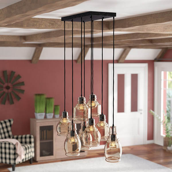 Cognac Glass 8 light farmhouse pendant #farmhousependant #farmhouse #pendant #farmhhousedecor #decorhomeideas