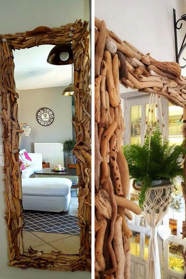 DIY mirror with sea sticks